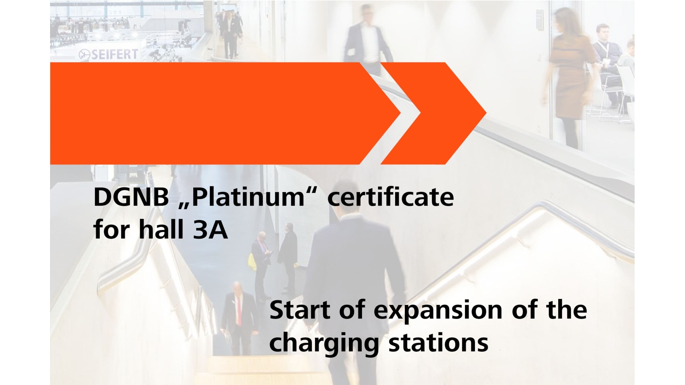 Sustainability successes 2014: DGNB "Platinum" certificate for hall 3A. Start of expansion of the charging stations